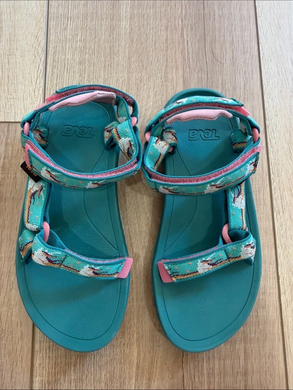 Teva Teal Sandals with Pink Accents